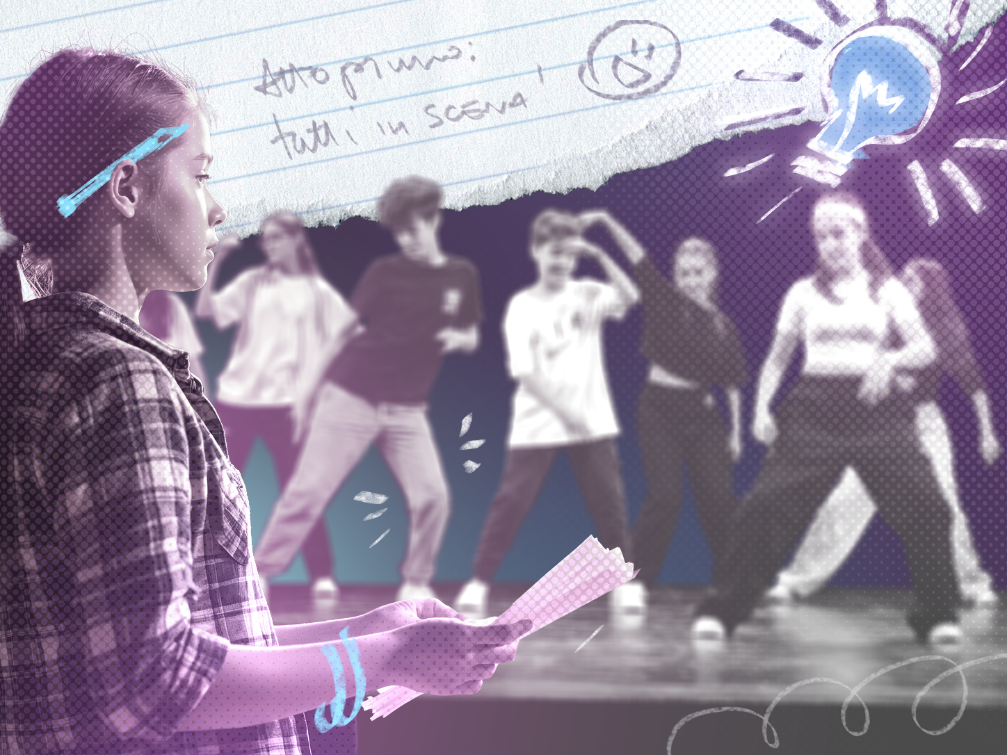 Ragazze e ragazzi della Junior Academy durante un lavoro di scena
